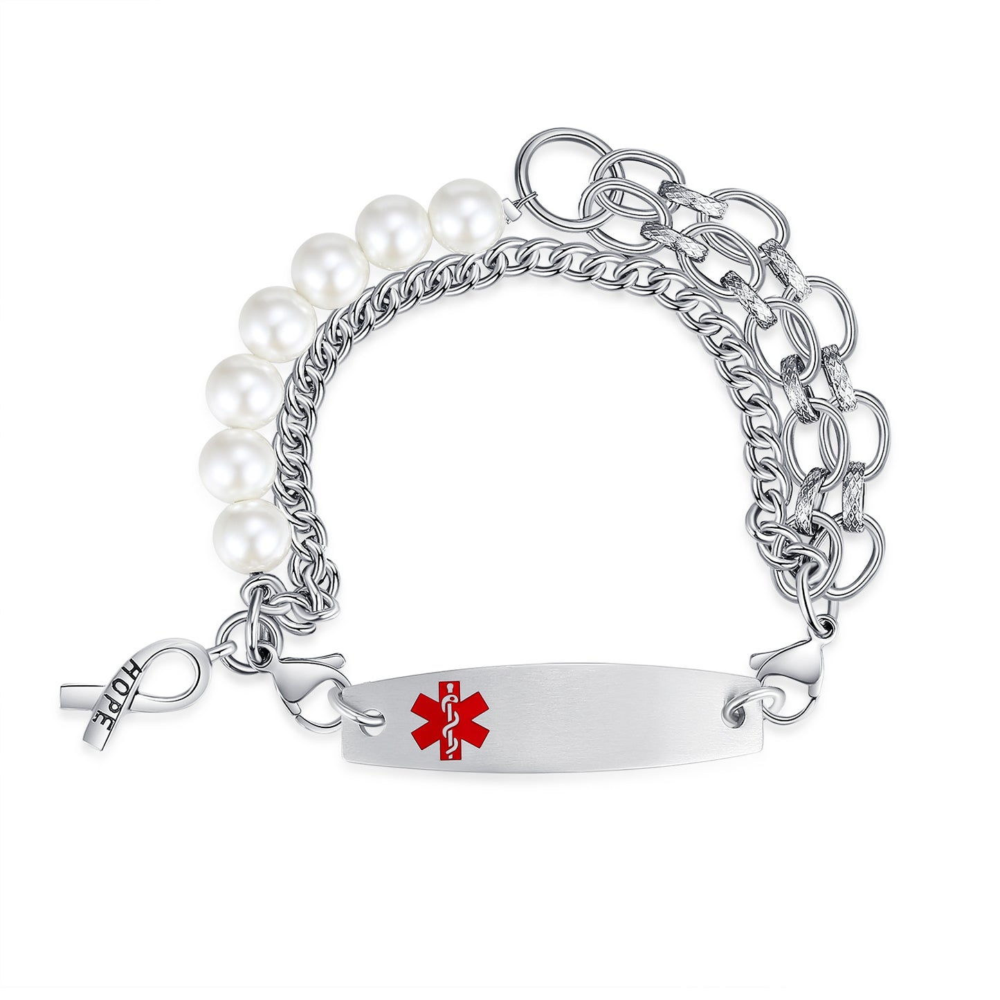 LinnaLove Interchangeable Medical Alert Bracelets for Women Stainless steel beads bracelets-customize engraving-1498
