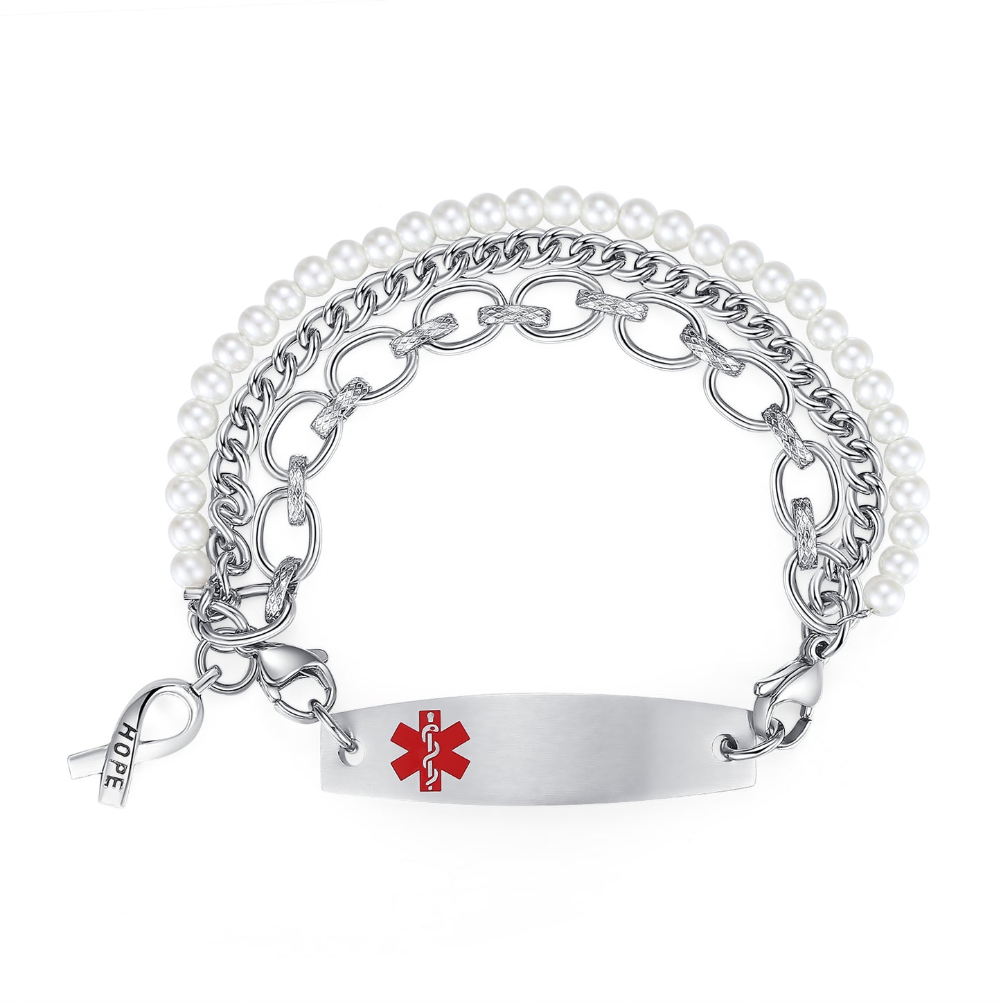 LinnaLove Interchangeable Medical Alert Bracelets for Women Stainless steel beads bracelets-customize engraving-1501