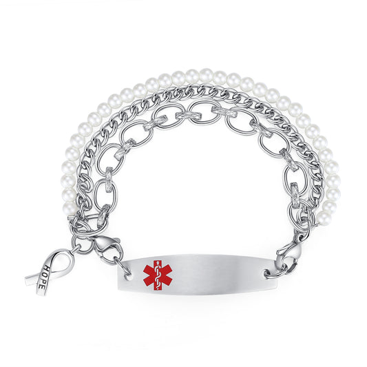 LinnaLove Interchangeable Medical Alert Bracelets for Women Stainless steel beads bracelets-customize engraving-1501