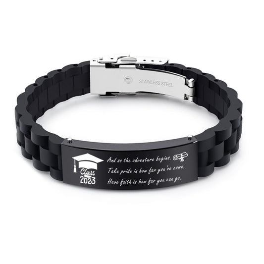 2023 Unique Graduation Gifts for him,Personalized Graduation Bracelets-Sport Silicone Stainless Steel inspirational Bracelets