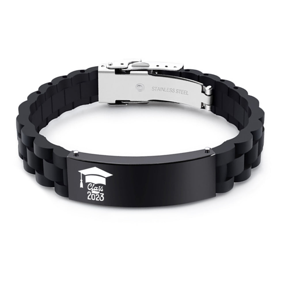 2023 Unique Graduation Gifts for him,Personalized Graduation Bracelets-Sport Silicone Stainless Steel inspirational Bracelets