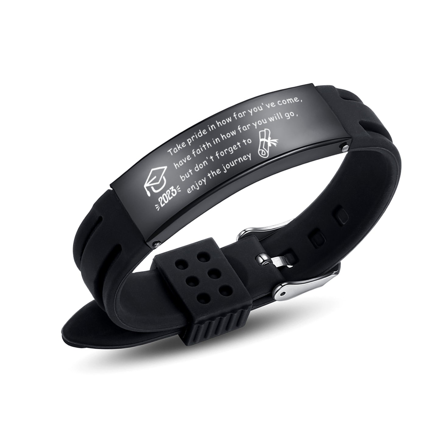 2023 Unique Graduation Gifts for him,Personalized Graduation Bracelets-Sport Silicone Stainless Steel inspirational Bracelets