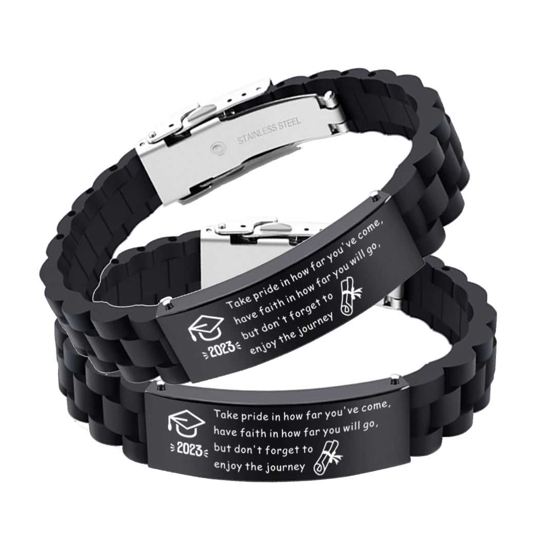 2023 Unique Graduation Gifts for him,Personalized Graduation Bracelets-Sport Silicone Stainless Steel inspirational Bracelets