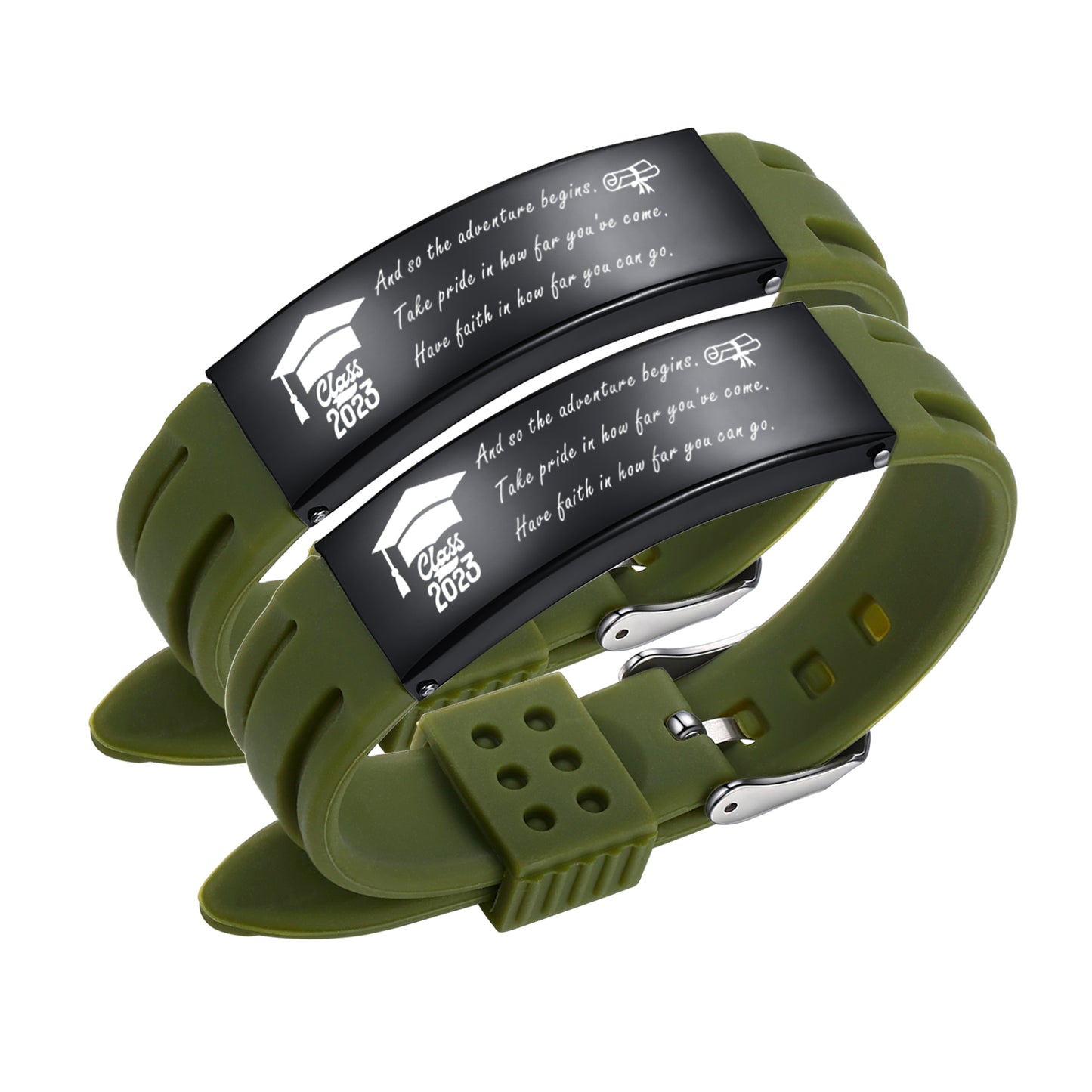 2023 Unique Graduation Gifts for him,Personalized Graduation Bracelets-Sport Silicone Stainless Steel inspirational Bracelets