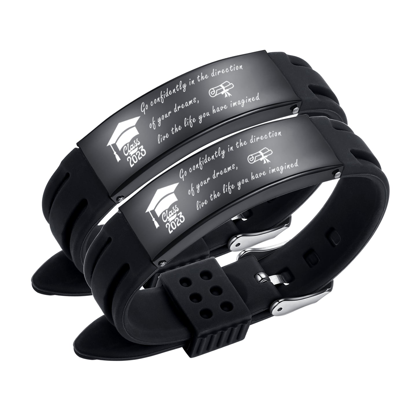 2023 Unique Graduation Gifts for him,Personalized Graduation Bracelets-Sport Silicone Stainless Steel inspirational Bracelets