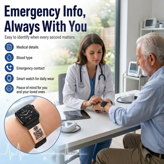 Dynamic QR Code Medical Alert ID Tag for Watch Band | Stainless Steel Emergency ID Plate