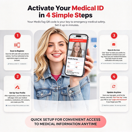 QR Code Medical Alert Bracelet for women and girls heart chain Medical id bracelet-digital health status page