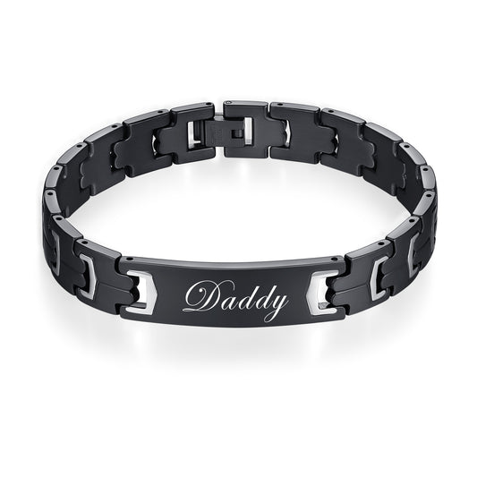 Stainless Steel Link Bracelet Personalized Engraved DAD Jewelry Gift for Men DAD Fathers Day Gift Ideas For Birthday