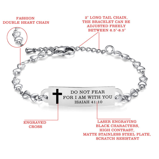 linnalove Bible Verse Bracelets,Christmas Gift -Adjustable Stainless Steel heart chain Faith Christian Mantra Quotes Engraved Bracelet for Women