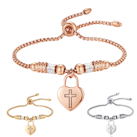 Exquisite Stainless Steel Heart Cross Bracelet - A Thoughtful Religious Gift for Women, Ideal for Christmas and New Year's Celebrations
