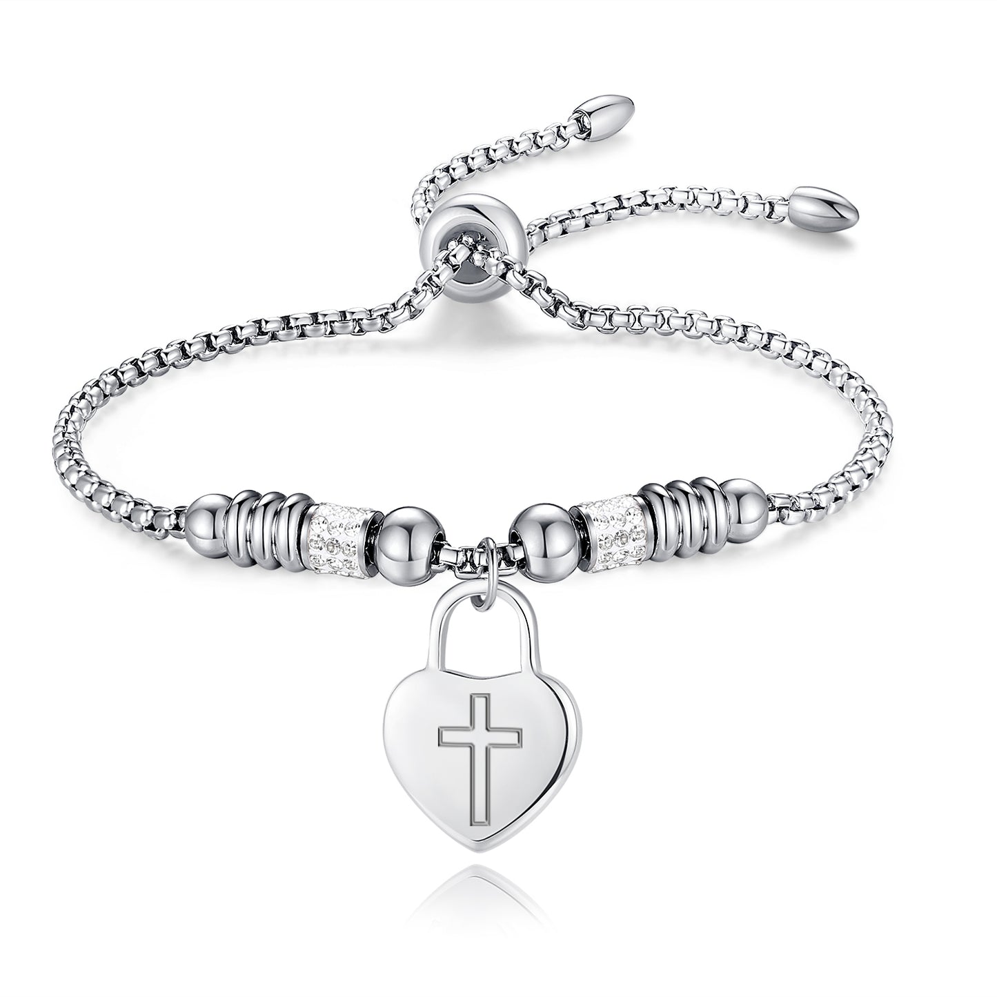 Exquisite Stainless Steel Heart Cross Bracelet - A Thoughtful Religious Gift for Women, Ideal for Christmas and New Year's Celebrations
