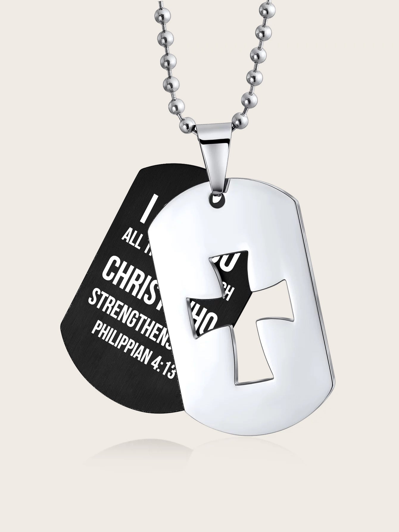 Bible Verse Cross Dog Tag Necklace for Men Stainless Steel Chain 24inch Inspirational Christian Jewelry Meaningful Religious Gift for Boys
