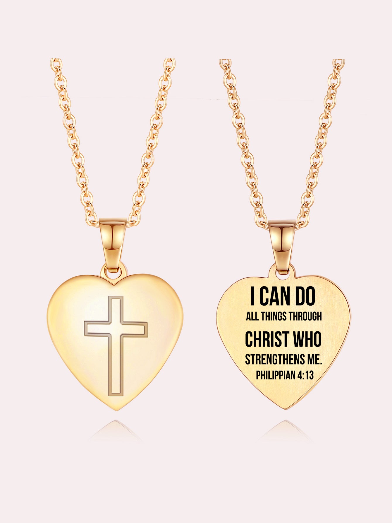 Stainless Steel Christian Cross Heart Bible Verse Necklace-Inspirational Faith Gift for Women Teen Girl