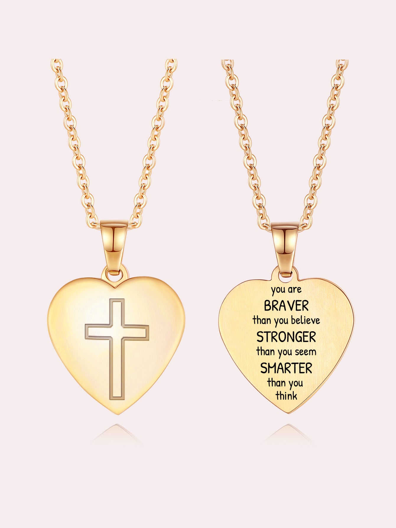 Stainless Steel Christian Cross Heart Bible Verse Necklace-Inspirational Faith Gift for Women Teen Girl
