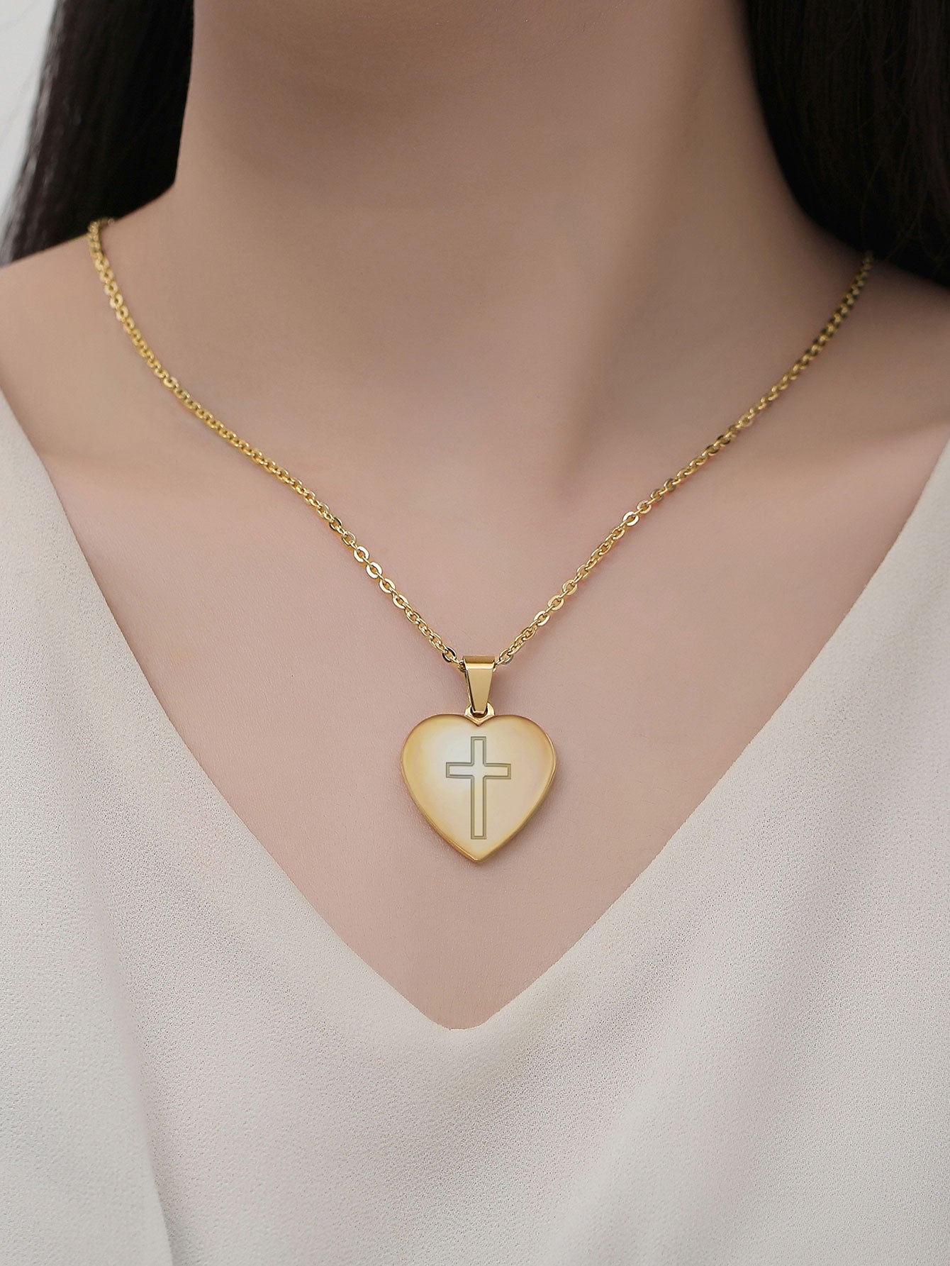 Stainless Steel Christian Cross Heart Bible Verse Necklace-Inspirational Faith Gift for Women Teen Girl