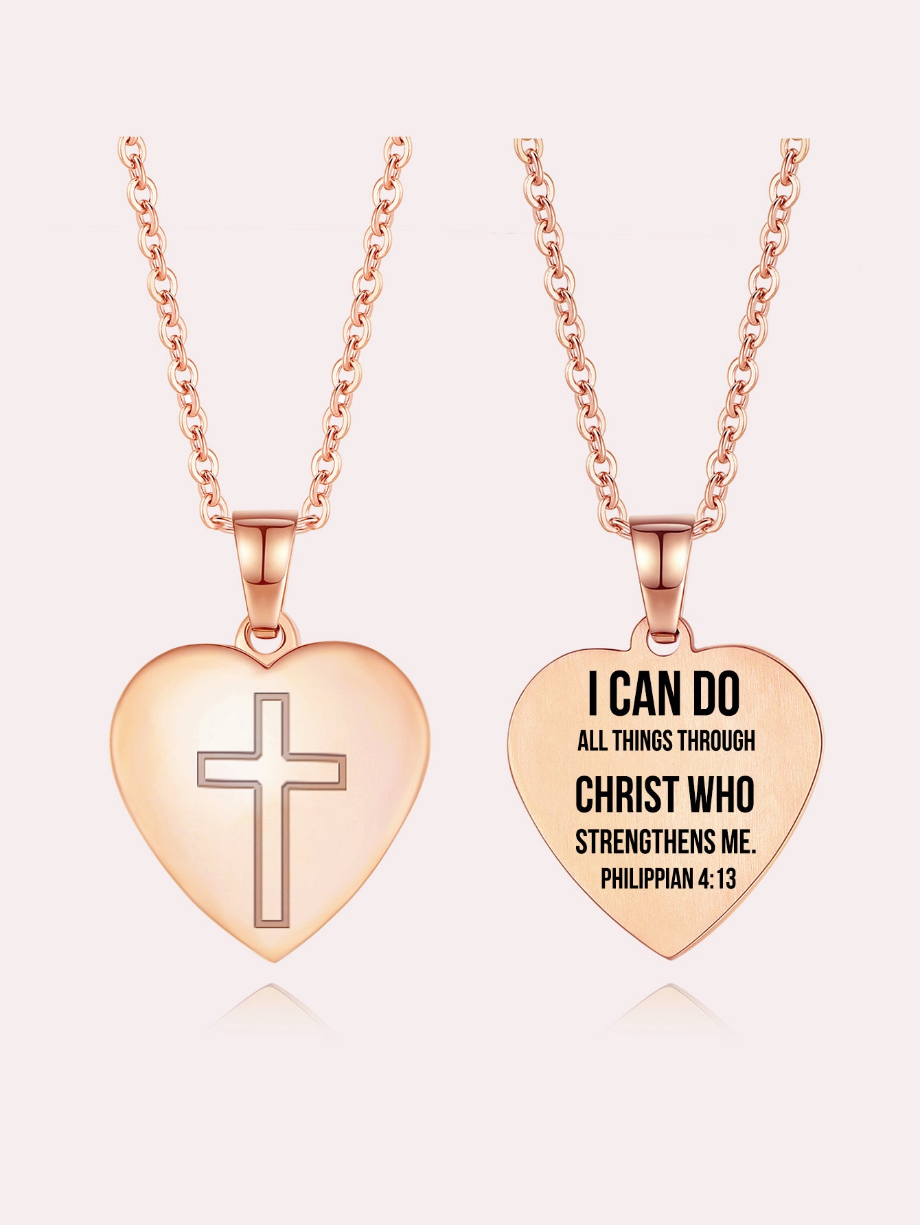 Stainless Steel Christian Cross Heart Bible Verse Necklace-Inspirational Faith Gift for Women Teen Girl
