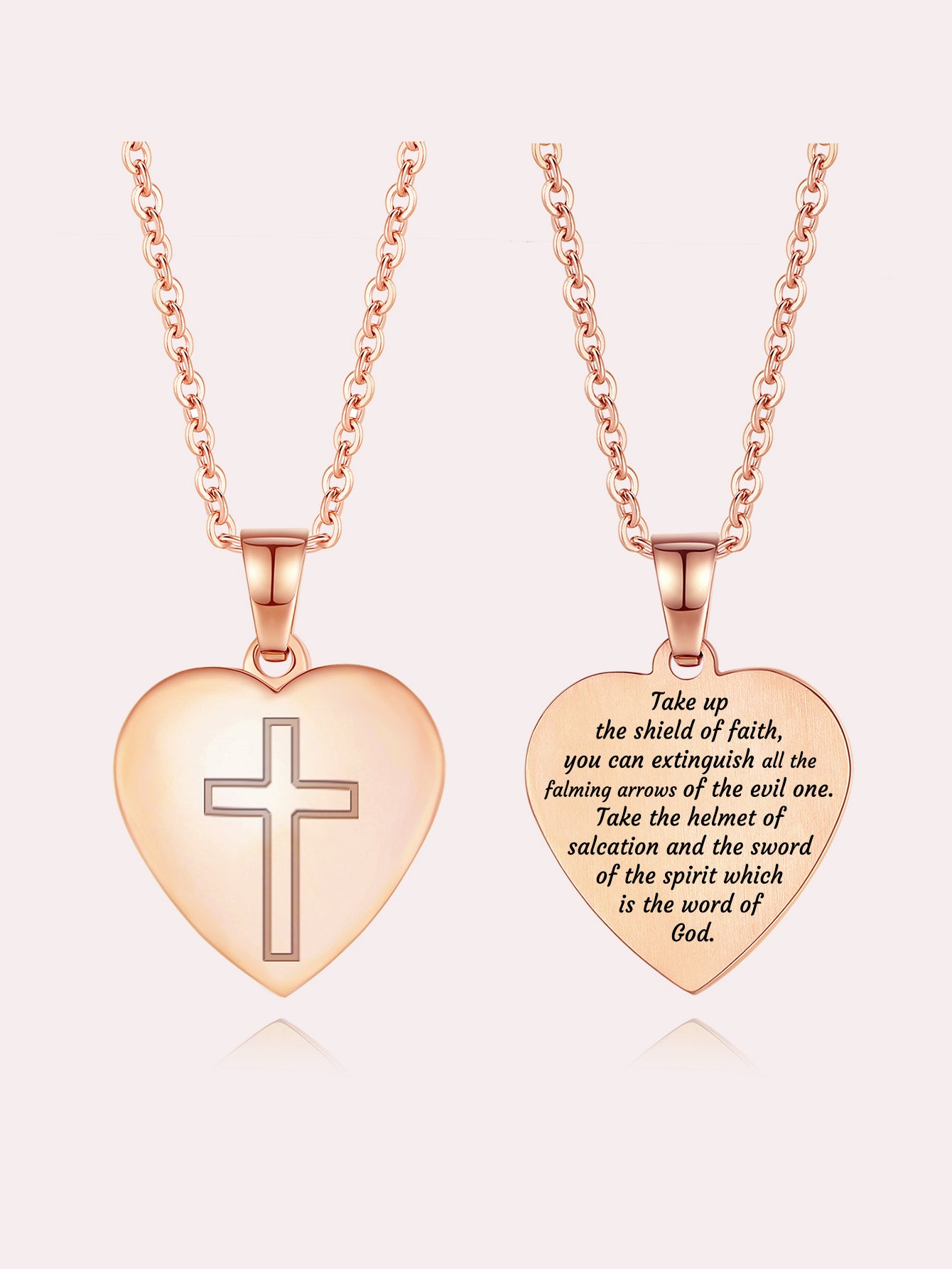 Stainless Steel Christian Cross Heart Bible Verse Necklace-Inspirational Faith Gift for Women Teen Girl