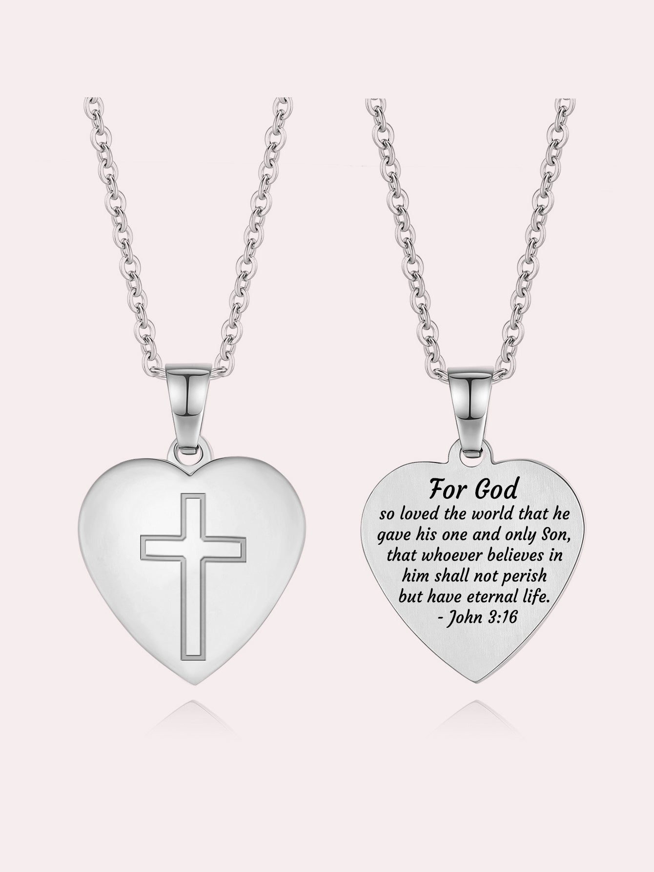 Stainless Steel Christian Cross Heart Bible Verse Necklace-Inspirational Faith Gift for Women Teen Girl
