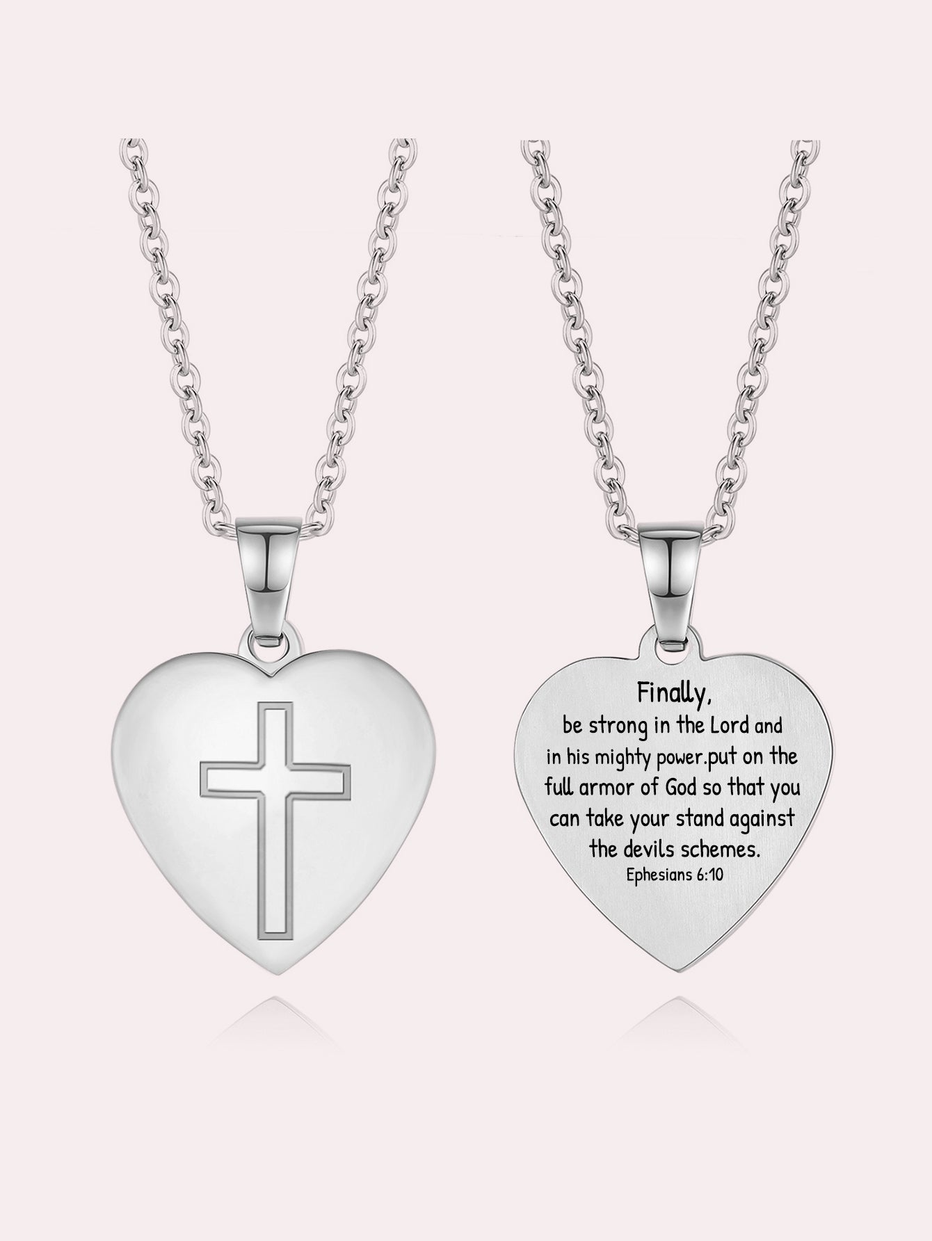Stainless Steel Christian Cross Heart Bible Verse Necklace-Inspirational Faith Gift for Women Teen Girl