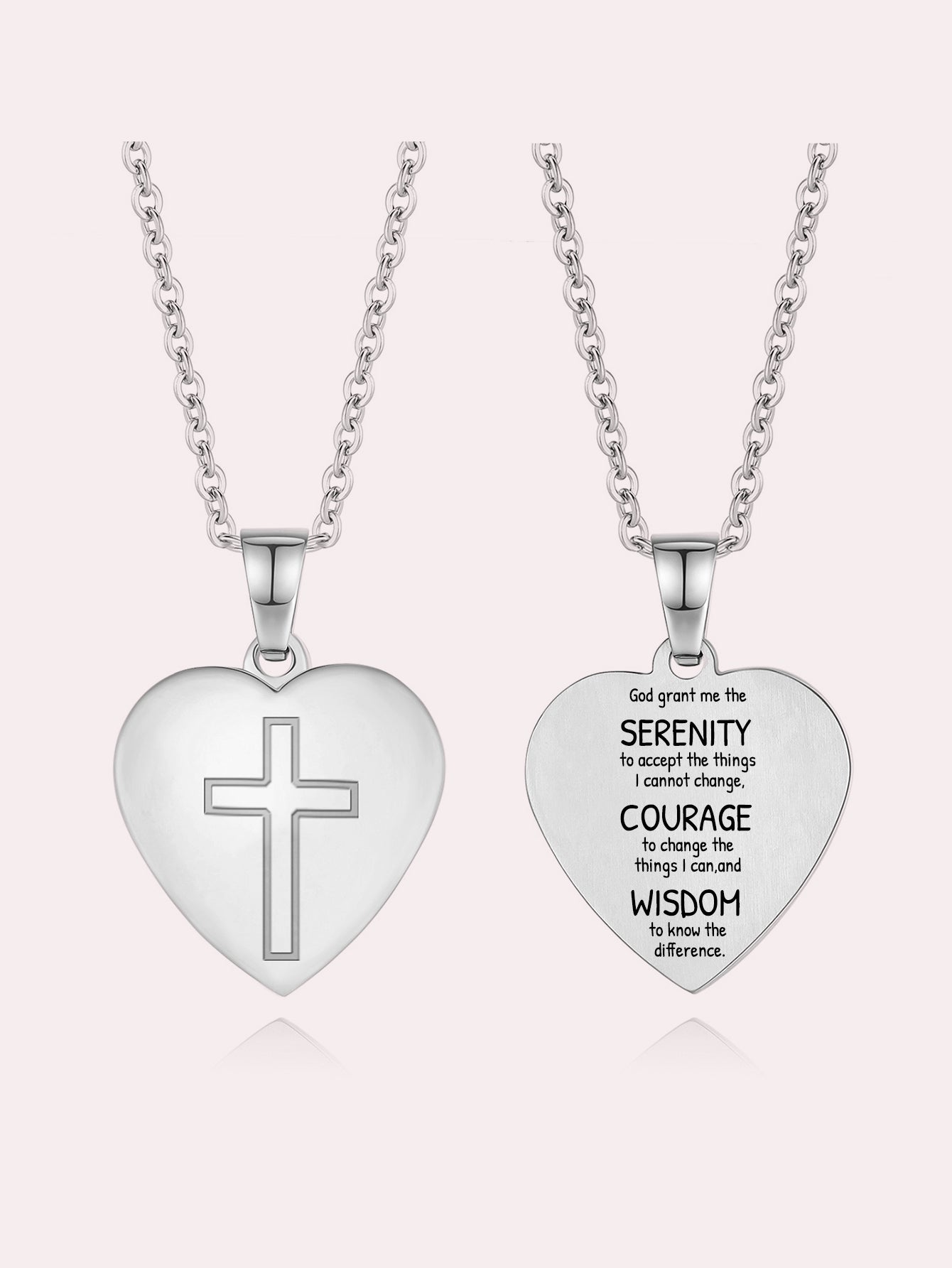 Stainless Steel Christian Cross Heart Bible Verse Necklace-Inspirational Faith Gift for Women Teen Girl