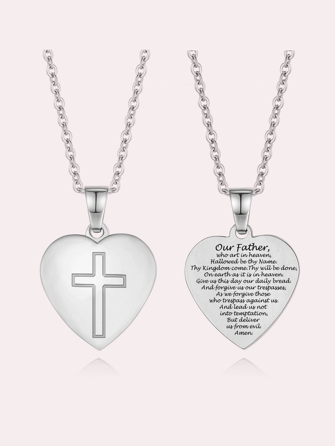 Stainless Steel Christian Cross Heart Bible Verse Necklace-Inspirational Faith Gift for Women Teen Girl