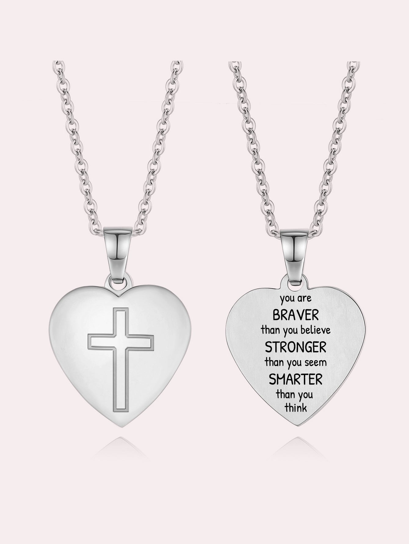 Stainless Steel Christian Cross Heart Bible Verse Necklace-Inspirational Faith Gift for Women Teen Girl