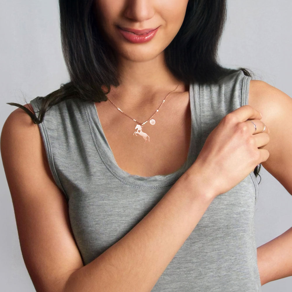 Charming Stainless Steel Horse Necklace - Horse Pendant with 26 Initials, Ideal Gift for Girls, Women, and Horse Enthusiasts of All Ages