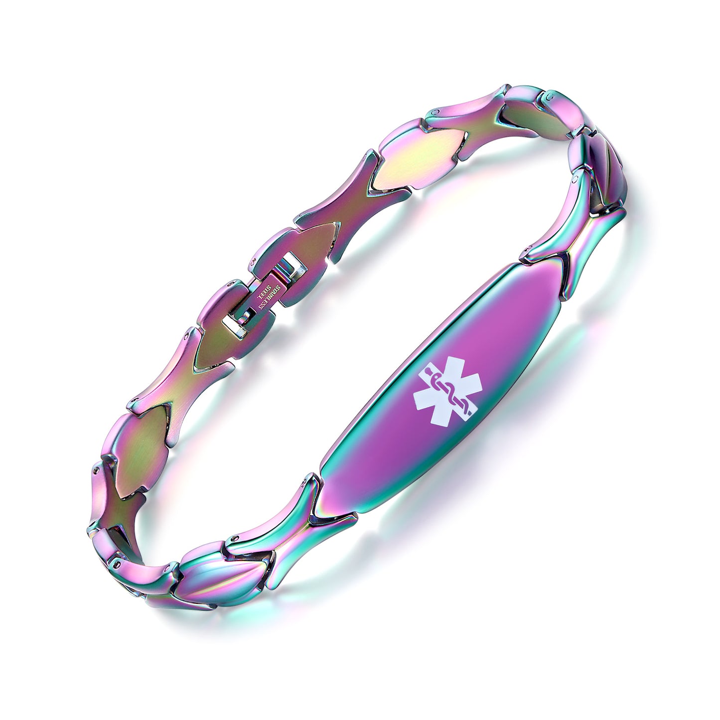 LinnaLove Fashion Shiny medical alert bracelet with Free Engraving Stainless steel Medical id bracelet for Women