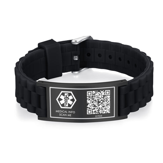 QR Code Medical Alert Bracelet – Silicone Adjustable | Dynamic Web Profile | No Subscription | Men & Women