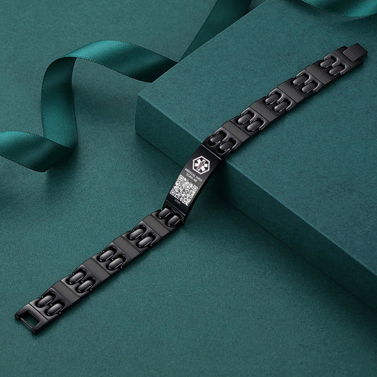QR code medical id bracelet for men and boy-Black stainelss steel medical alert bracelet