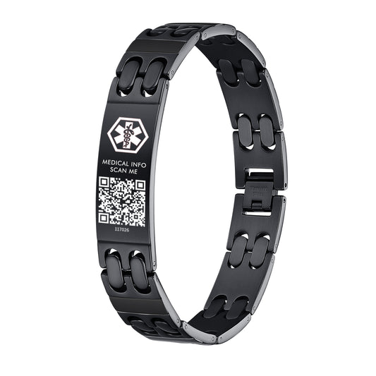 QR code medical id bracelet for men and boy-Black stainelss steel medical alert bracelet