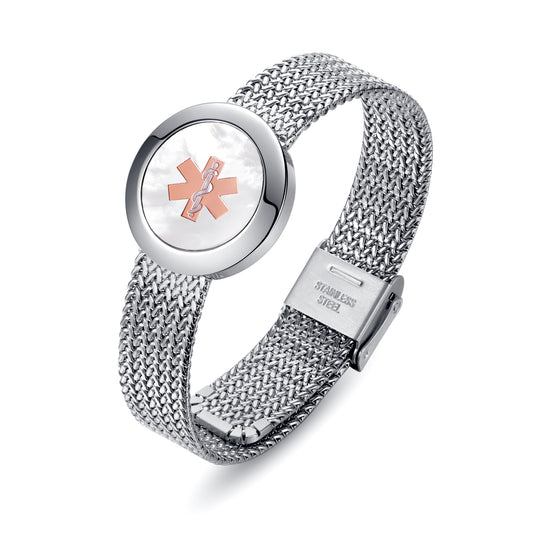 Fashionable Medical alert bracelets for women with customize engraving-set Black carbon fiber or MOP, glittering medical id jewelry with crystal edges