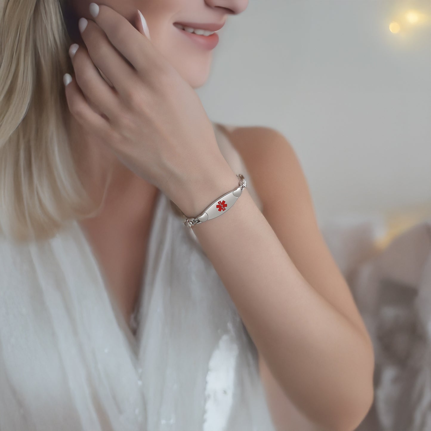Heart medical id bracelets set in crystal stone with custom engraving for women and girls
