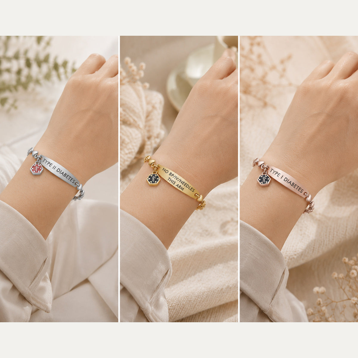 Heart Chain Medical Alert Bracelet for Women – 316L Stainless Steel | 14 Conditions Available