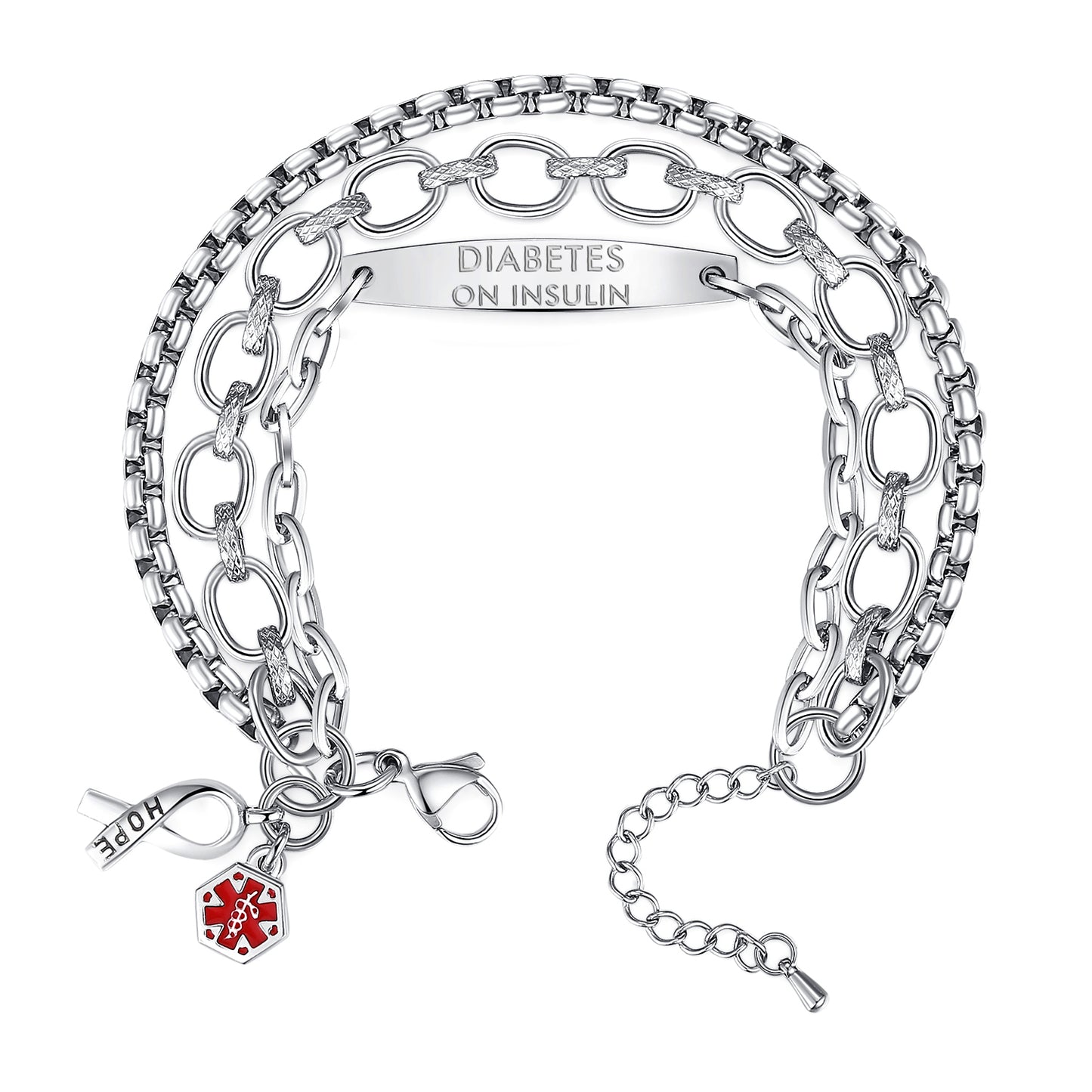 linnalove Distinctive design and fashionable wrap multi-chain medical alert bracelets for women with hope ribbons and medical id charm