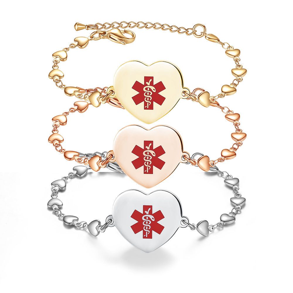 Heart charm Medical Alert Bracelets for Women