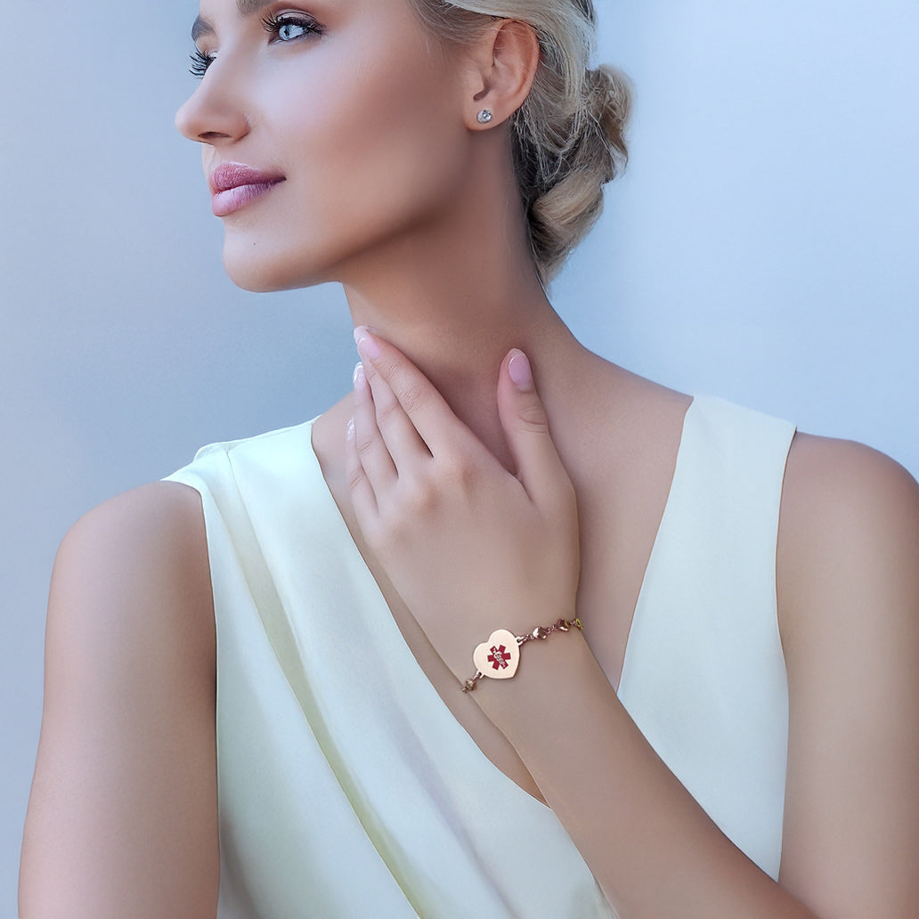 Heart charm Medical Alert Bracelets for Women