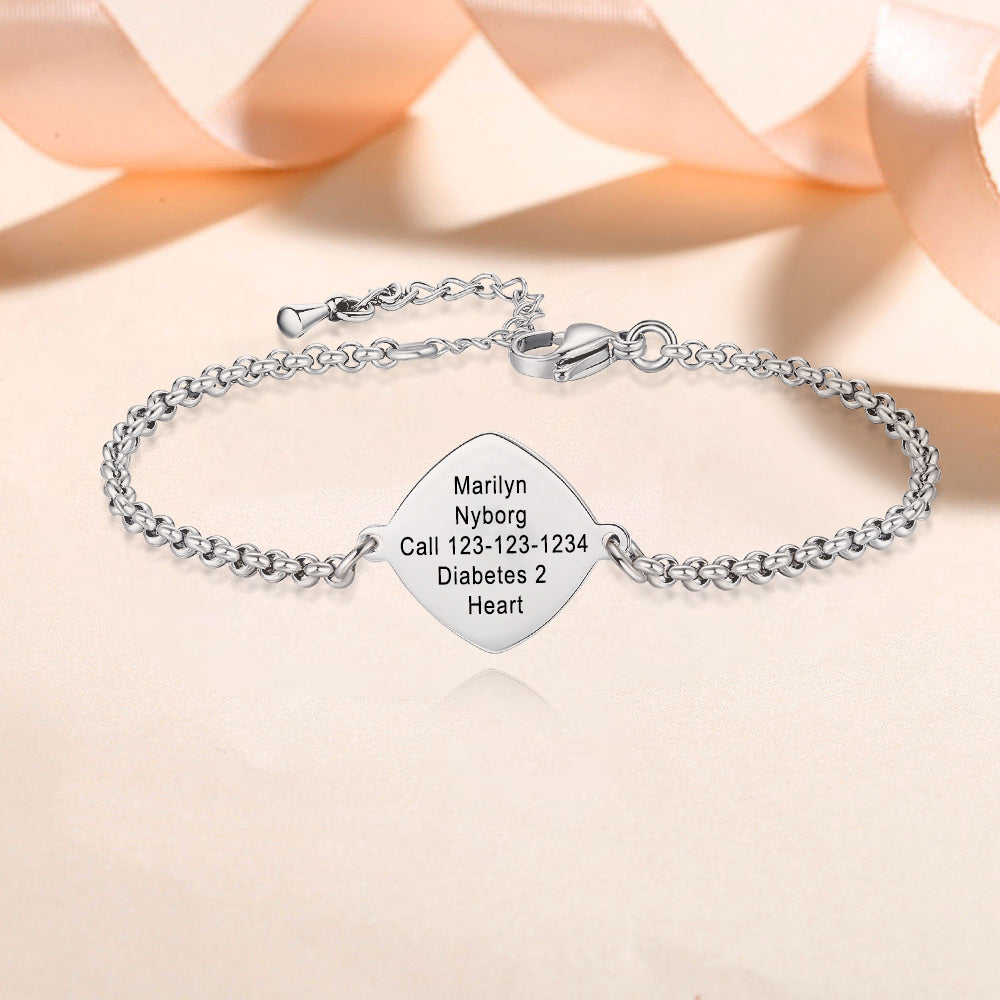 Elegant Simple Rolo chain Medical Alert Bracelet for Women – Handcrafted & Stylish