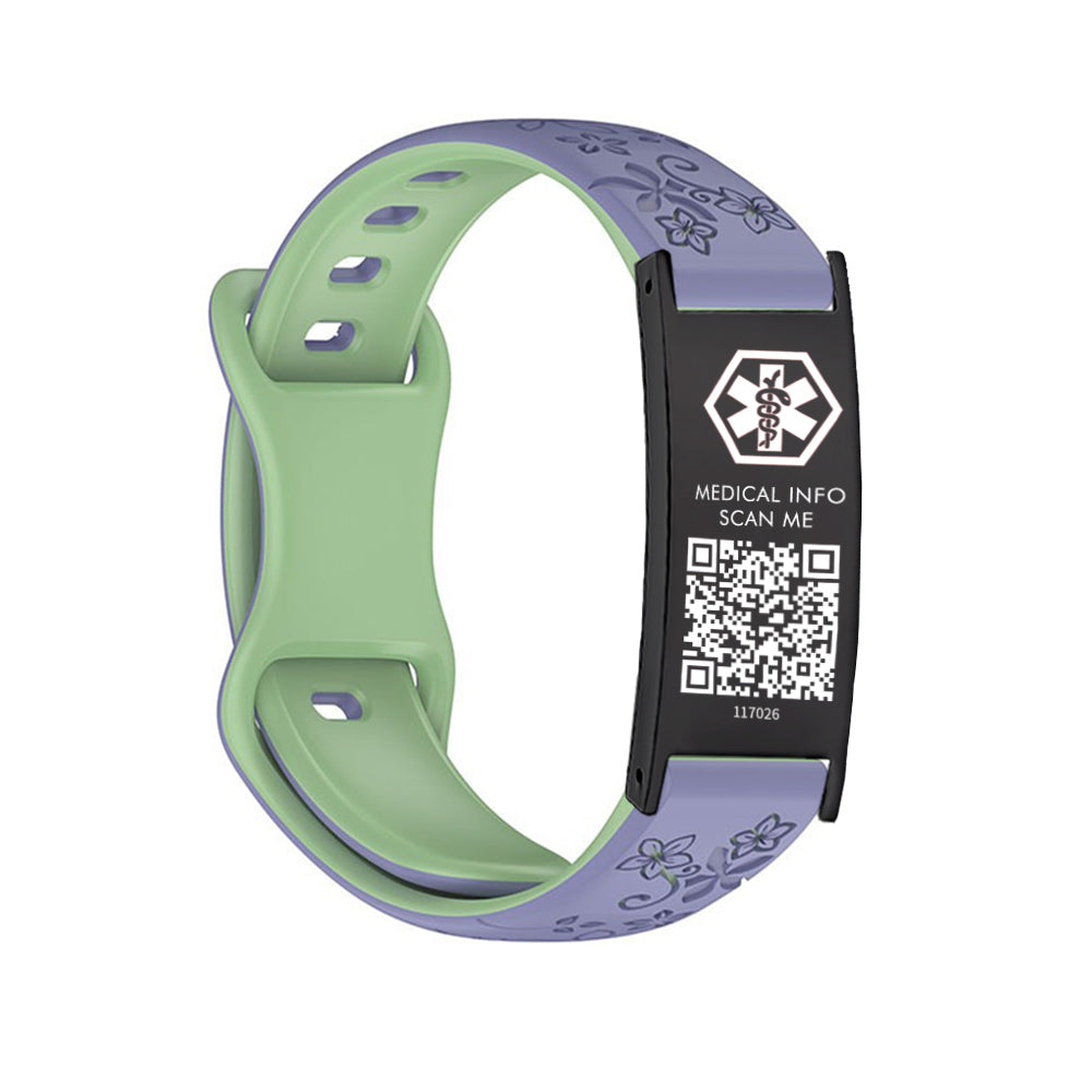 Sport Medical Alert Bracelet with QR Code for women and girls Two-color engraved silicone band