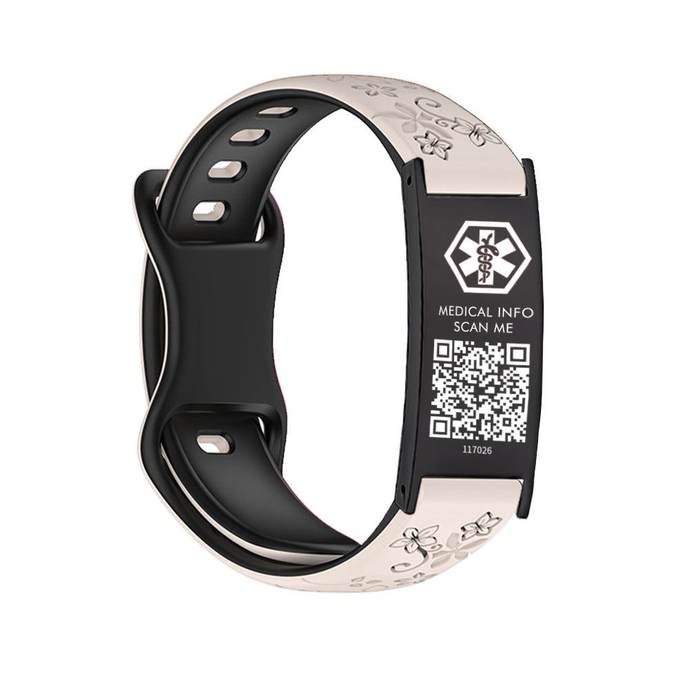 Sport Medical Alert Bracelet with QR Code for women and girls Two-color engraved silicone band
