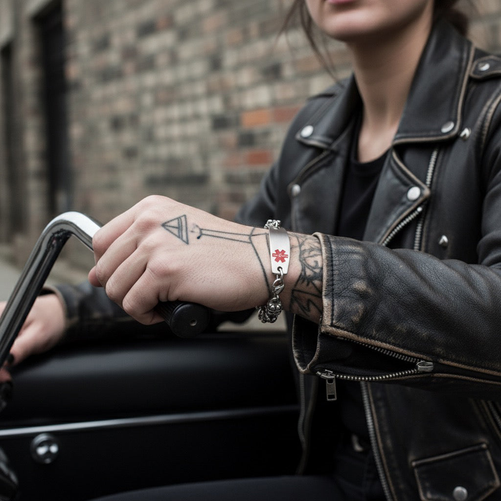 The Skull Medical ID Bracelets with Customizable engraving