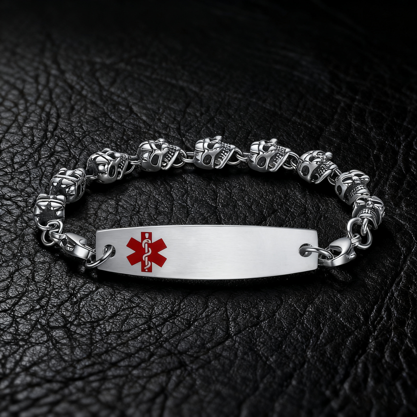 The Skull Medical ID Bracelets with Customizable engraving