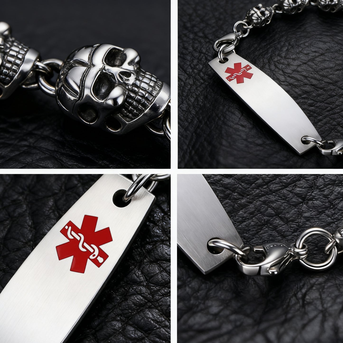 The Skull Medical ID Bracelets with Customizable engraving