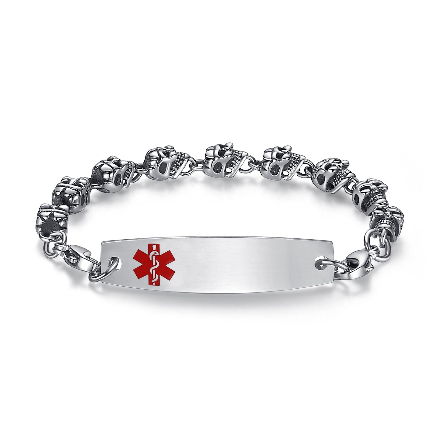 The Skull Medical ID Bracelets with Customizable engraving