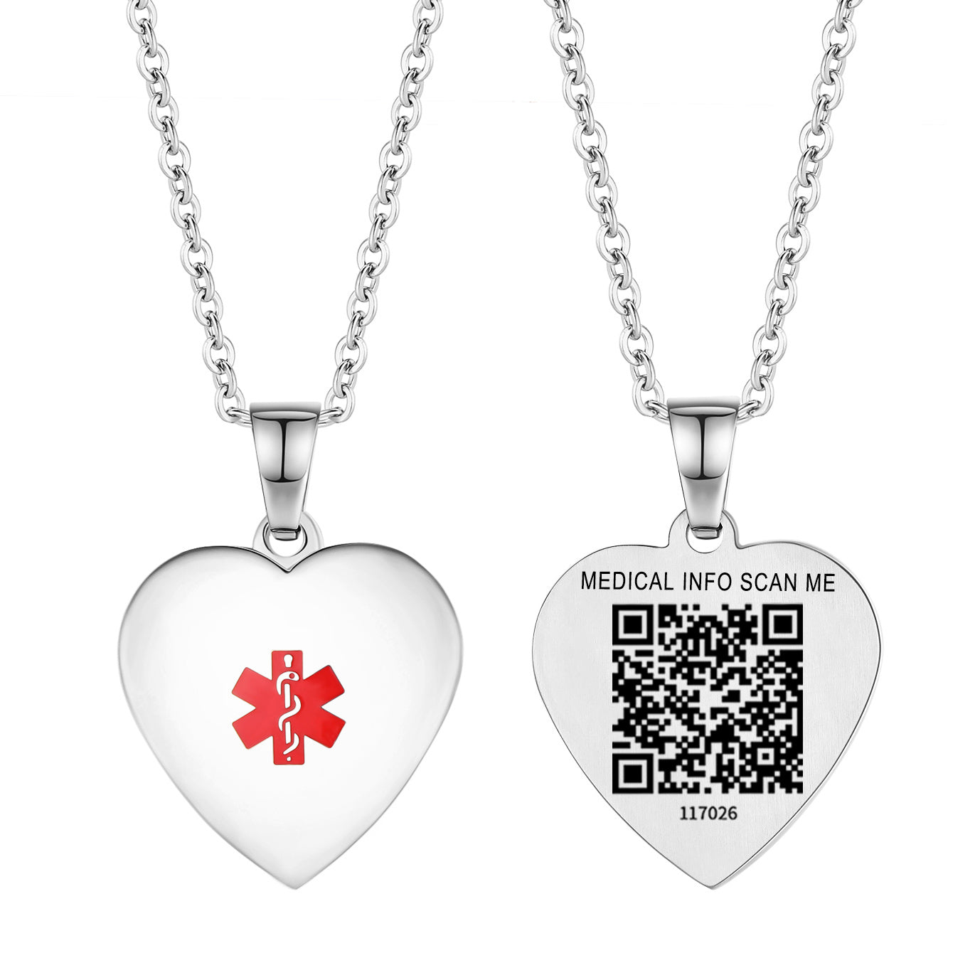 QR code medical id necklace for women and girls-Stainless steel heart,Flowers, stars, Butterfly charm id necklace