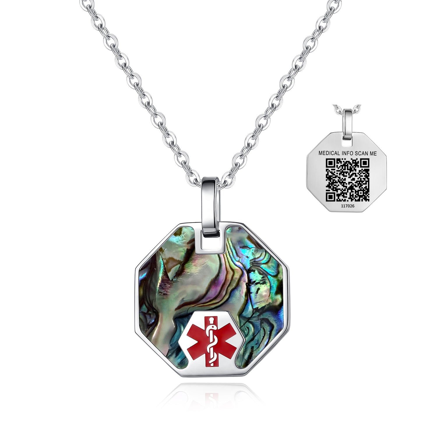 QR code medical id necklace for women and girls-Stainless steel heart,Flowers, stars, Butterfly charm id necklace
