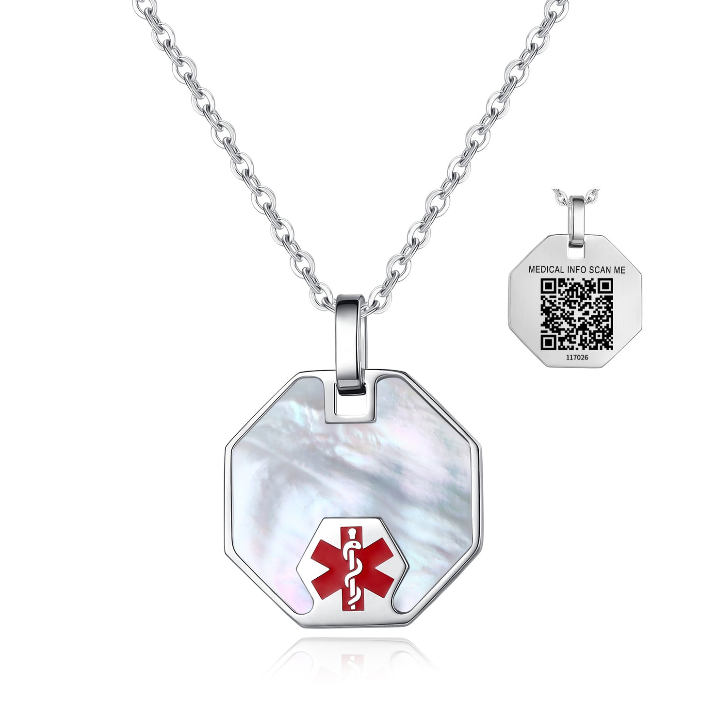 QR code medical id necklace for women and girls-Stainless steel heart,Flowers, stars, Butterfly charm id necklace