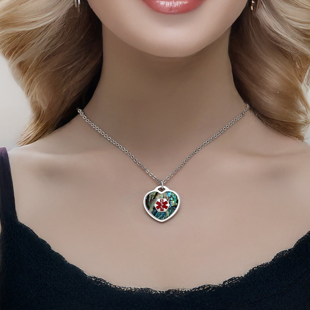 Abalone Shell QR Medical ID Heart Necklace