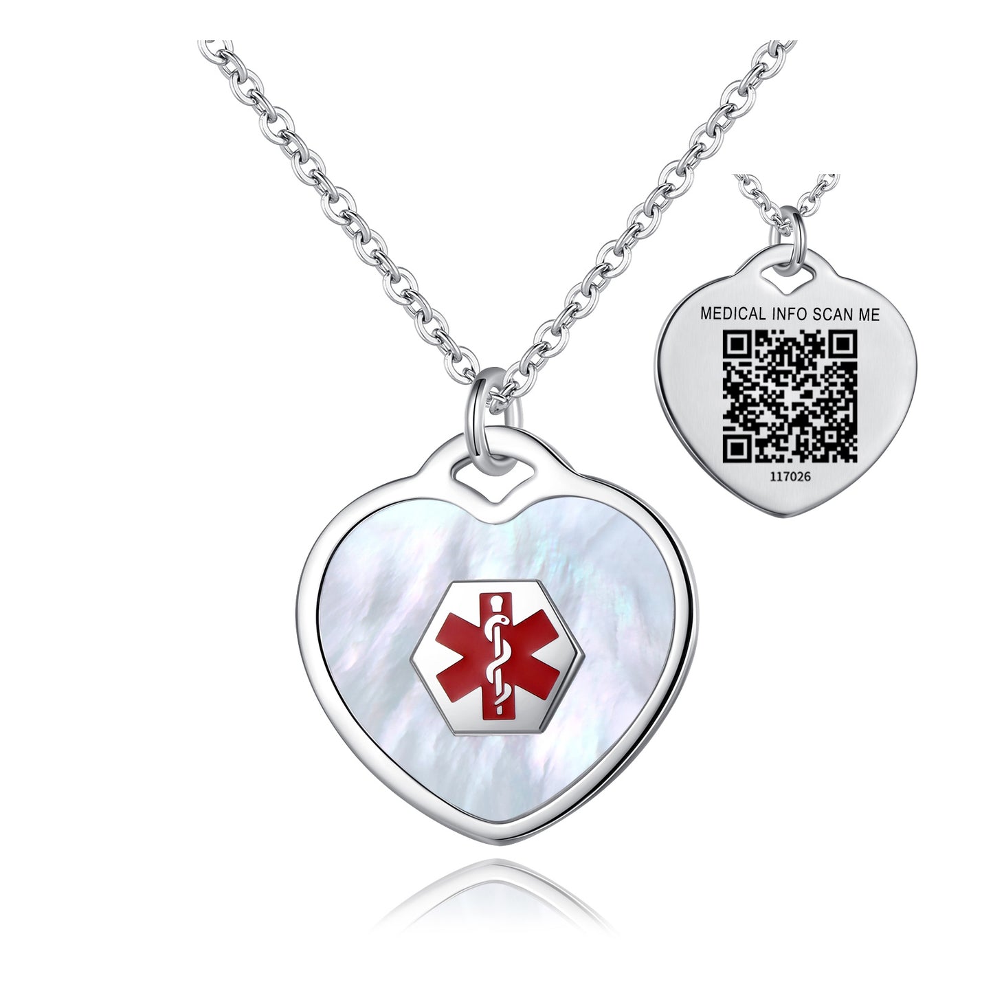 QR code medical id necklace for women and girls-Stainless steel heart,Flowers, stars, Butterfly charm id necklace