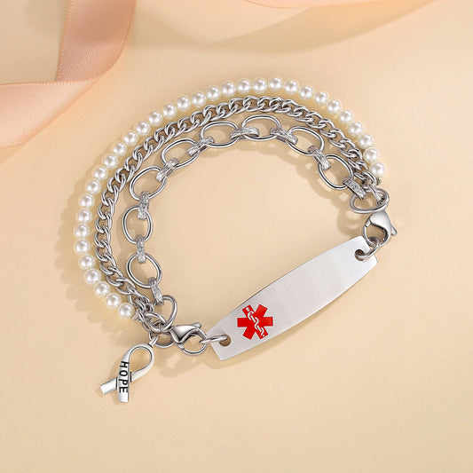LinnaLove Interchangeable Medical Alert Bracelets for Women Stainless steel beads bracelets-customize engraving-1501